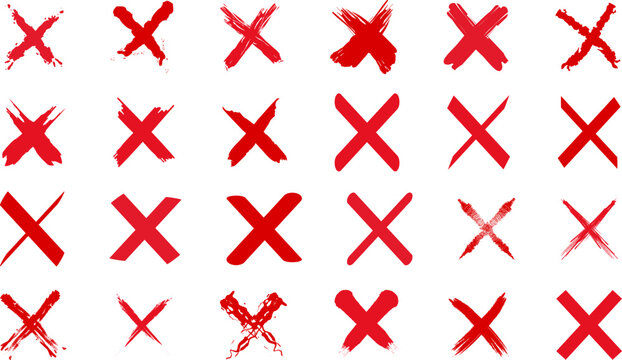 Grunge letter X. X icon. Red cross mark sign vector illustration. Sketch sign isolated on white background. Hand drawn calligraphy. Drawing vote symbol. X shape graphic texture.