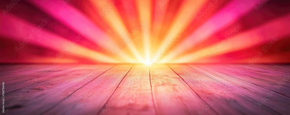 Poster burst abstract background concept. vibrant rays of light burst from a wooden floor, creating a warm 