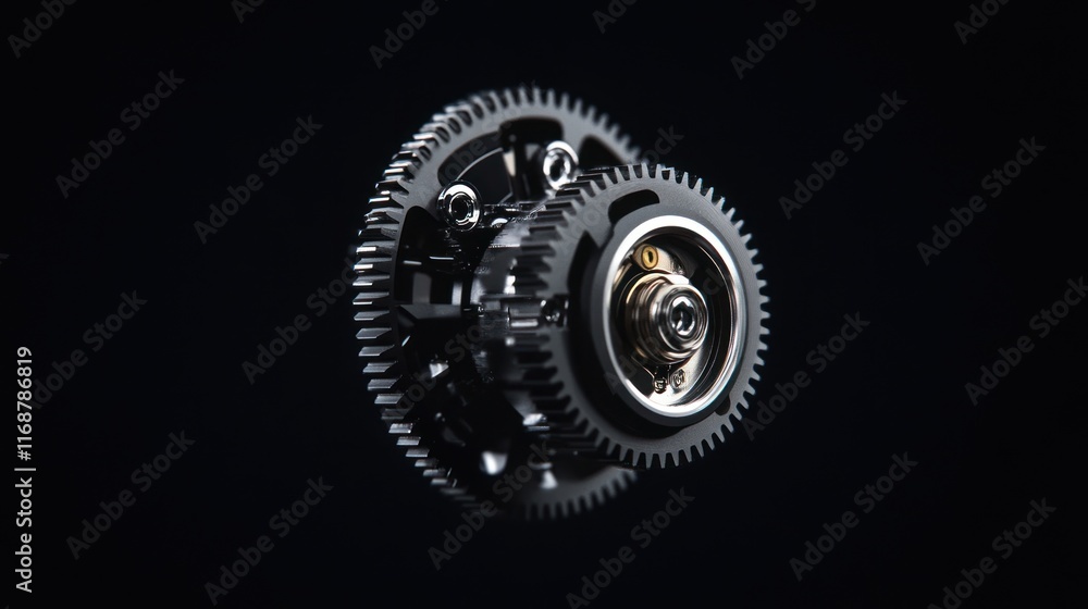 Poster a detailed view of a mechanical gear system showcasing intricate design and engineering.