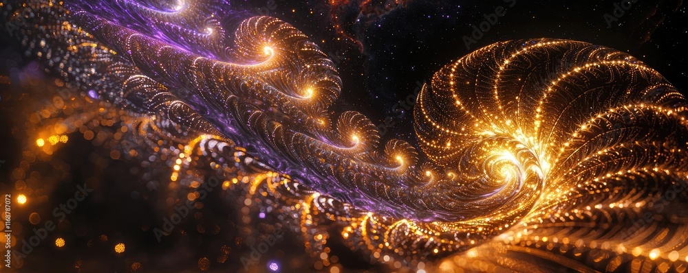Poster galaxy abstract background idea. an abstract wave pattern featuring golden spirals and vibrant color