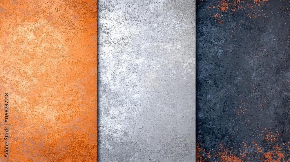 Poster grungy abstract background idea. three textured backgrounds in orange, silver, and dark gray for cre