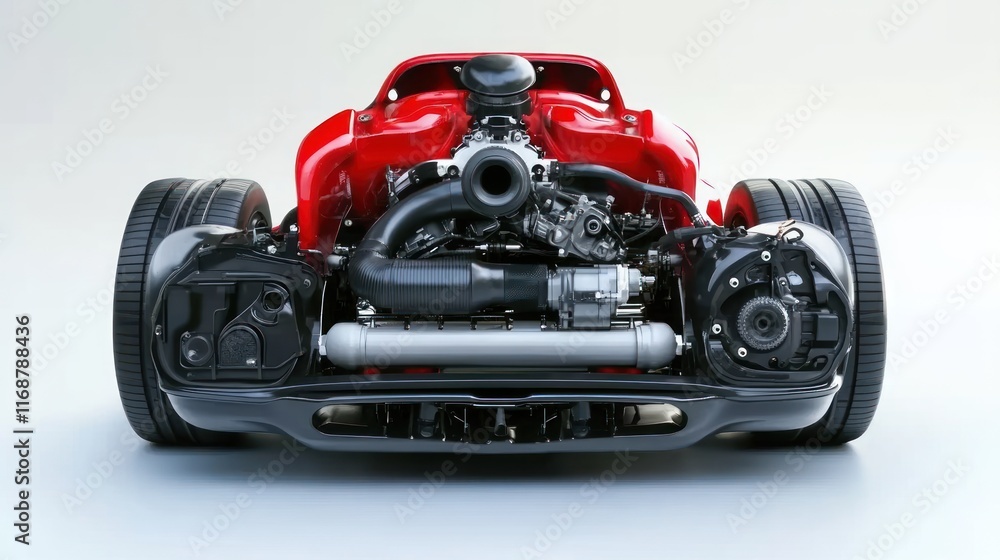 Aufkleber a detailed view of a red car engine showcasing its components and design.
