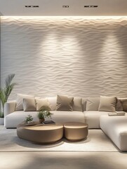 Modern Living Room with Textured Wall and Neutral Tones