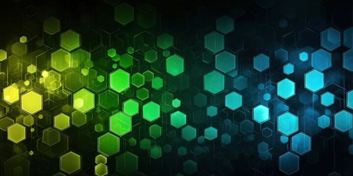 Green and blue background with many hexagons