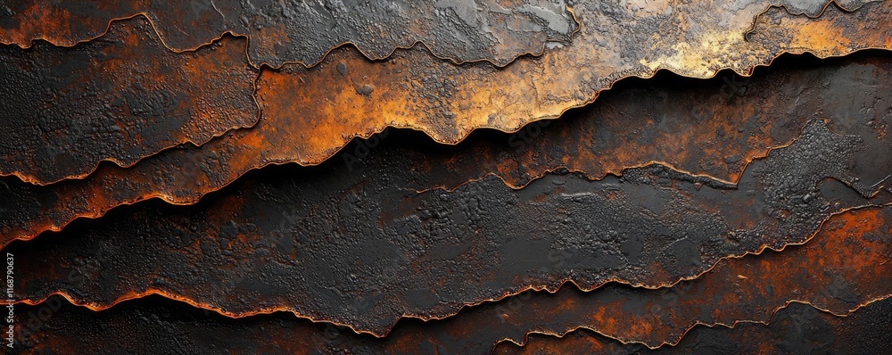 Poster grungy abstract background idea. textured metal surface with layers of rust and dark hues, ideal for