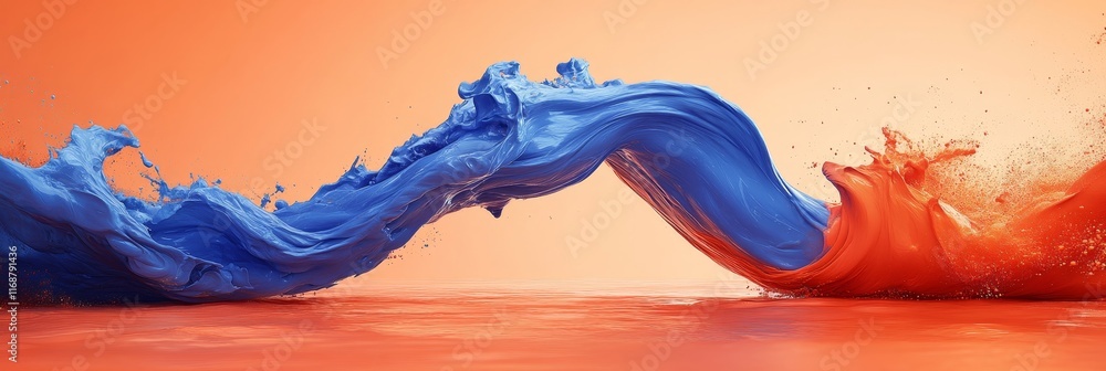 Aufkleber dynamic patterns of splashing blue and orange paint on an orange background for an ad
