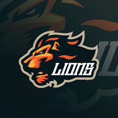 Lion mascot logo design vector with modern illustration concept style for badge, emblem and t shirt printing. Angry head lion illustration for sport team.