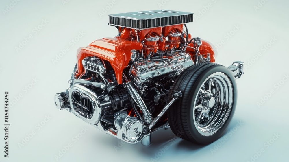 Poster A detailed rendering of a classic car engine showcasing its components and design.