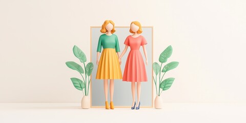 Two stylish women stand together in a modern, bright space with green plants.