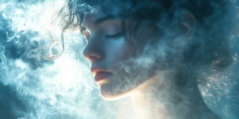 Ethereal portrait of a woman surrounded by mist
