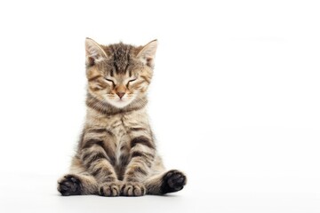 Obraz premium High Definition Image of Cute Cat Doing Yoga Pose on White Background