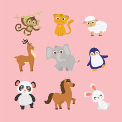 Cute Cartoon Animal Illustration Hand Drawn Flat Style