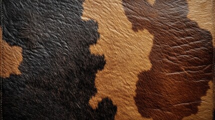 Rich and Intricate Cowhide Texture Featuring Unique Patterns of Brown and Black Tones Capturing the Beauty of Natural Materials