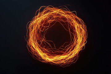 Dynamic fire circle studio setting abstract art dark background close-up view motion concept