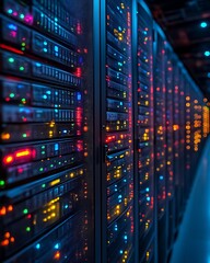 Naklejka premium Illuminated server racks in a data center. (3)