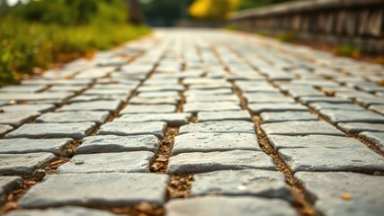 Fototapeta premium A Sunlit Cobblestone Path Leading Through a Park