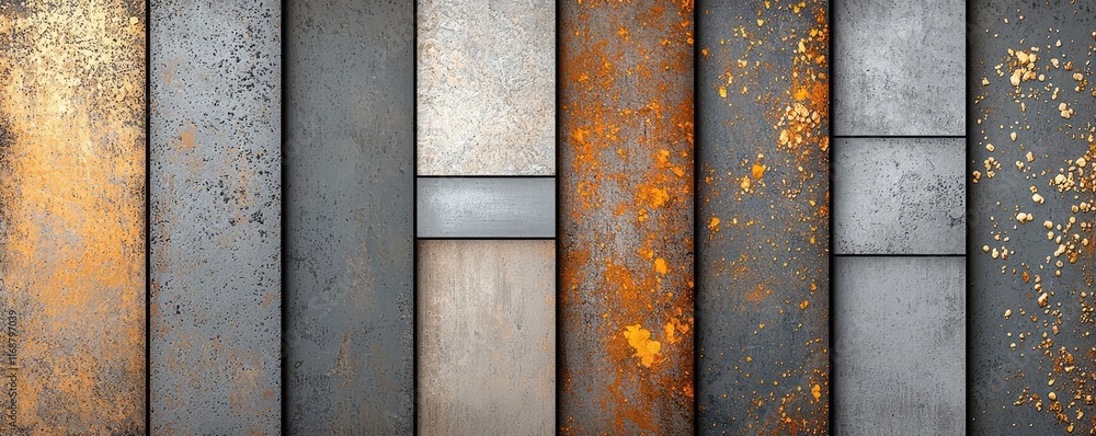 Poster grungy abstract background idea. a collection of textured metal surfaces with rust and patina effect