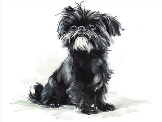 Artistic illustration of black Affenpinscher sitting