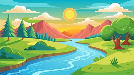 Obraz premium landscape with river and mountains