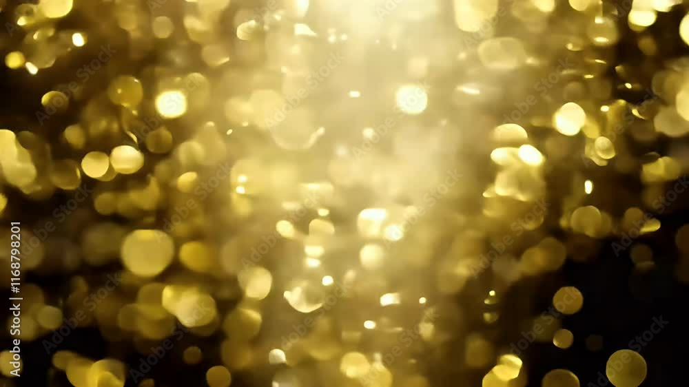 Wall mural sparkling explosion golden glitter particles bursts view creating video of bokeh effect perfect glam