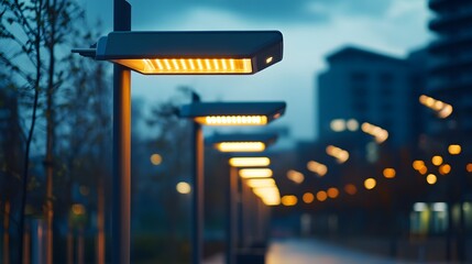 A close-up of energy-efficient urban lighting systems monitored digitally 