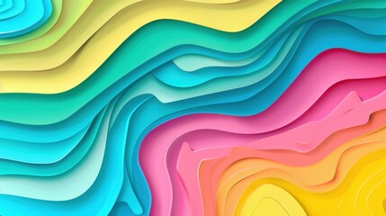 Fototapeta premium Cover or flyer template with abstract paper cut blue green pink yellow background