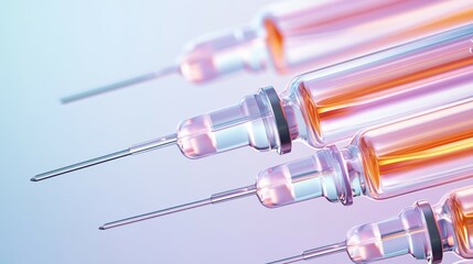 A row of syringes are lined up, with the top one being the most visible