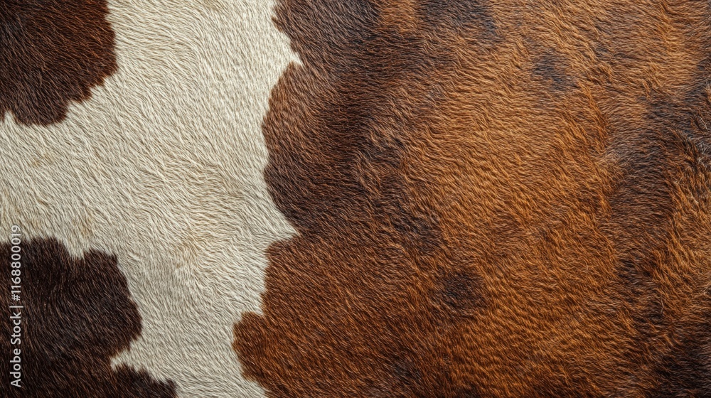 Poster detailed close-up of cowhide texture showcasing natural patterns and colors for artistic and design 