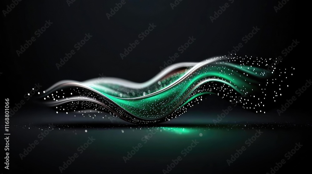 Poster galaxy abstract background idea. abstract wave design with glowing particles on a dark background, p