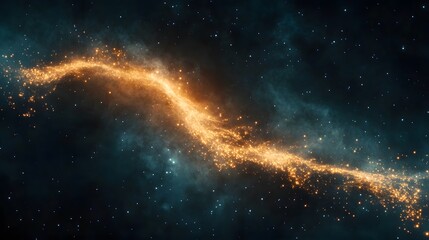 Fototapeta premium Golden Cosmic Stream Across Dark Nebula