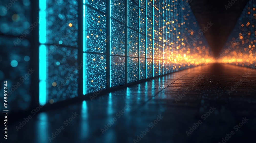 Poster galaxy abstract background idea. futuristic corridor with glowing lights and abstract pattern on the