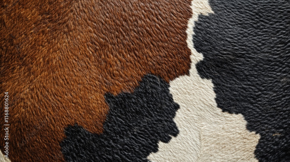 Poster detailed close-up of cowhide texture showcasing unique patterns and colors, ideal for design project