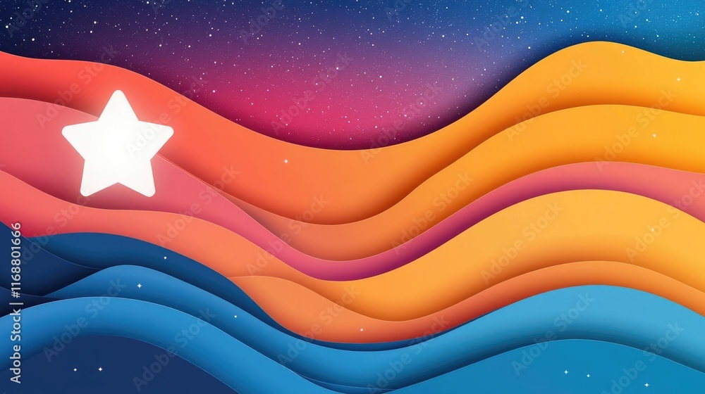 Poster galaxy abstract background idea. vibrant abstract waves with a star on a colorful gradient backgroun