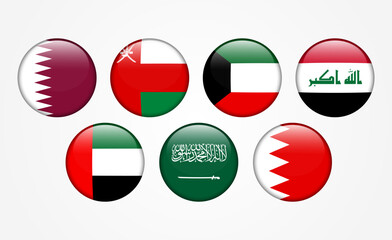Flags of the Gulf Countries, GCC national flags in circular icons. vector illustration