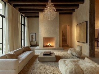 Modern Living Room Fireplace And Plush Seating Arrangement