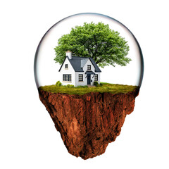 Floating land isolated on transparent background, theme of eco-sustainable nature. 