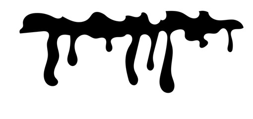 Dripping blood liquid, melt drips borders silhouette in black ink style. different dripping patterns for horror and spooky themes. Flowing liquid. Stencil drops. Chocolate drops. Oil drop