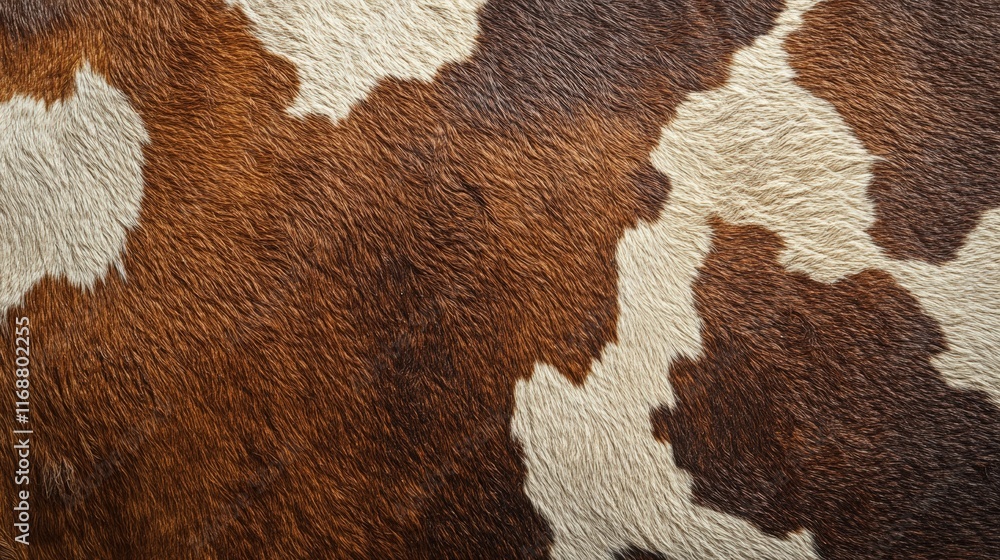 Poster detailed close-up view of a cowhide texture showcasing natural patterns and colors for artistic and 