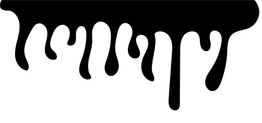 Dripping blood liquid, melt drips borders silhouette in black ink style. different dripping patterns for horror and spooky themes. Flowing liquid. Stencil drops. Chocolate drops. Oil drop