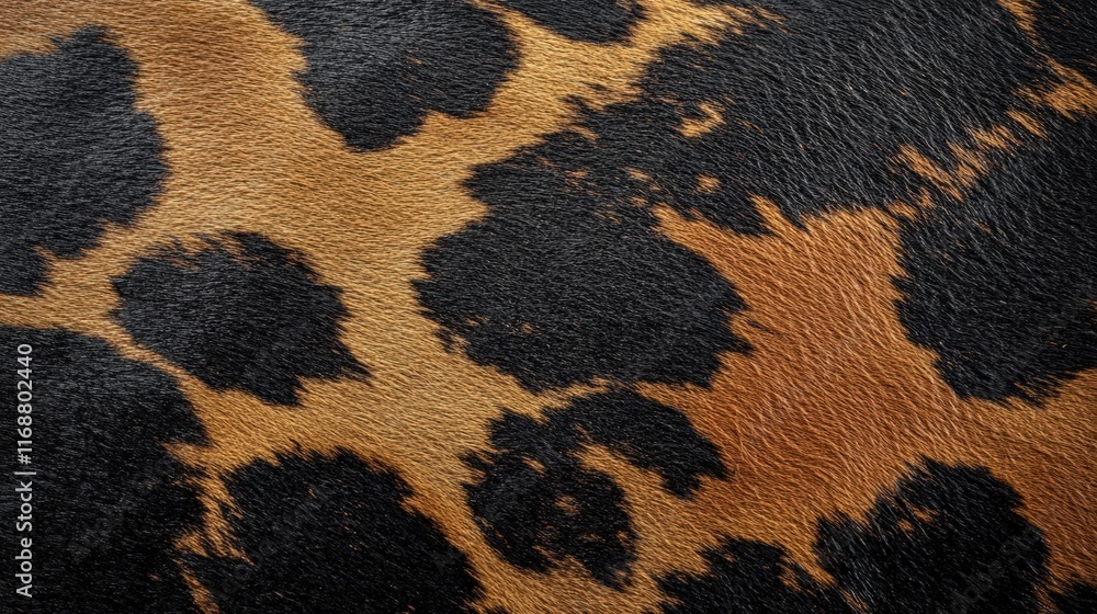 Poster detailed close-up of cowhide texture featuring unique patterns and color variations for artistic and