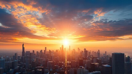 Naklejka premium A sprawling smart city lit with clean energy as dusk falls, blending innovation and sustainability, anticipation, future, potential