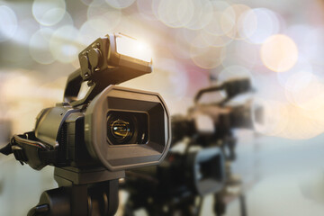 Video cameras for make movie or journalist interview broadcasting reporter news or press conference...