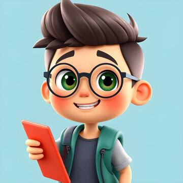student with a book 3d cartoon character 
