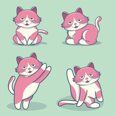 Vector Illustration of Cute Cartoon Cat Characters on Isolated Background