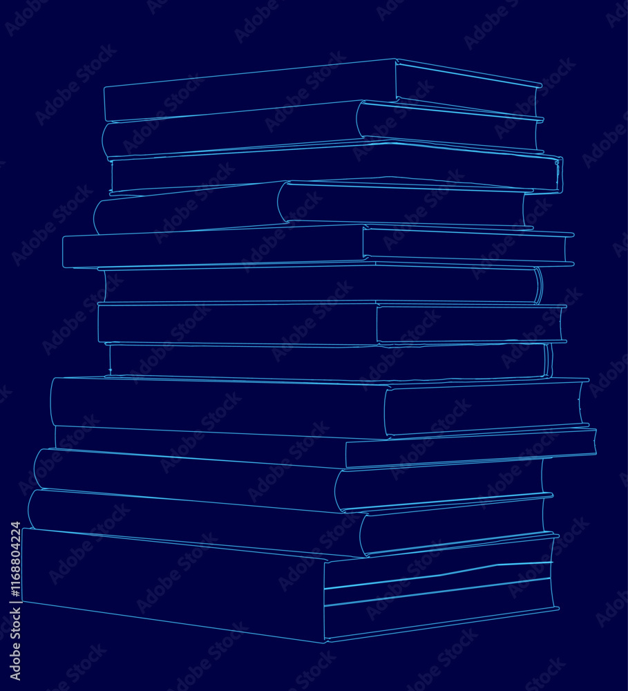 Poster stack of books is shown in blue. the books are piled on top of each other, with the bottom book bein