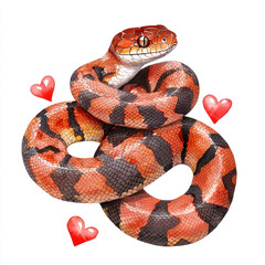 Obraz premium Chubby snake illustration with hearts, showcasing vibrant colors and charm