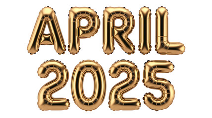 3D Golden Text April 2025 with Reflection  Isolated on Transparent Background, Shining April 2025 in 3D