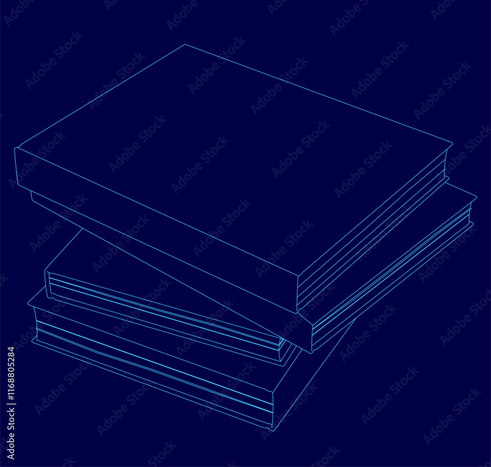 Poster stack of books with a blue background. the books are stacked on top of each other. concept of organi
