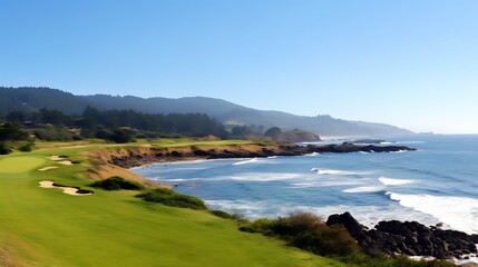 Fototapeta premium Oceanside Golf Course Green with Coastal Cliffs