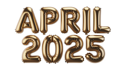 3D Golden Text April 2025 with Reflection  Isolated on Transparent Background, Shining April 2025 in 3D